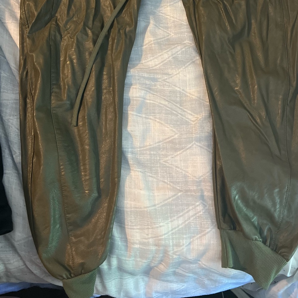 Olive faux leather pants